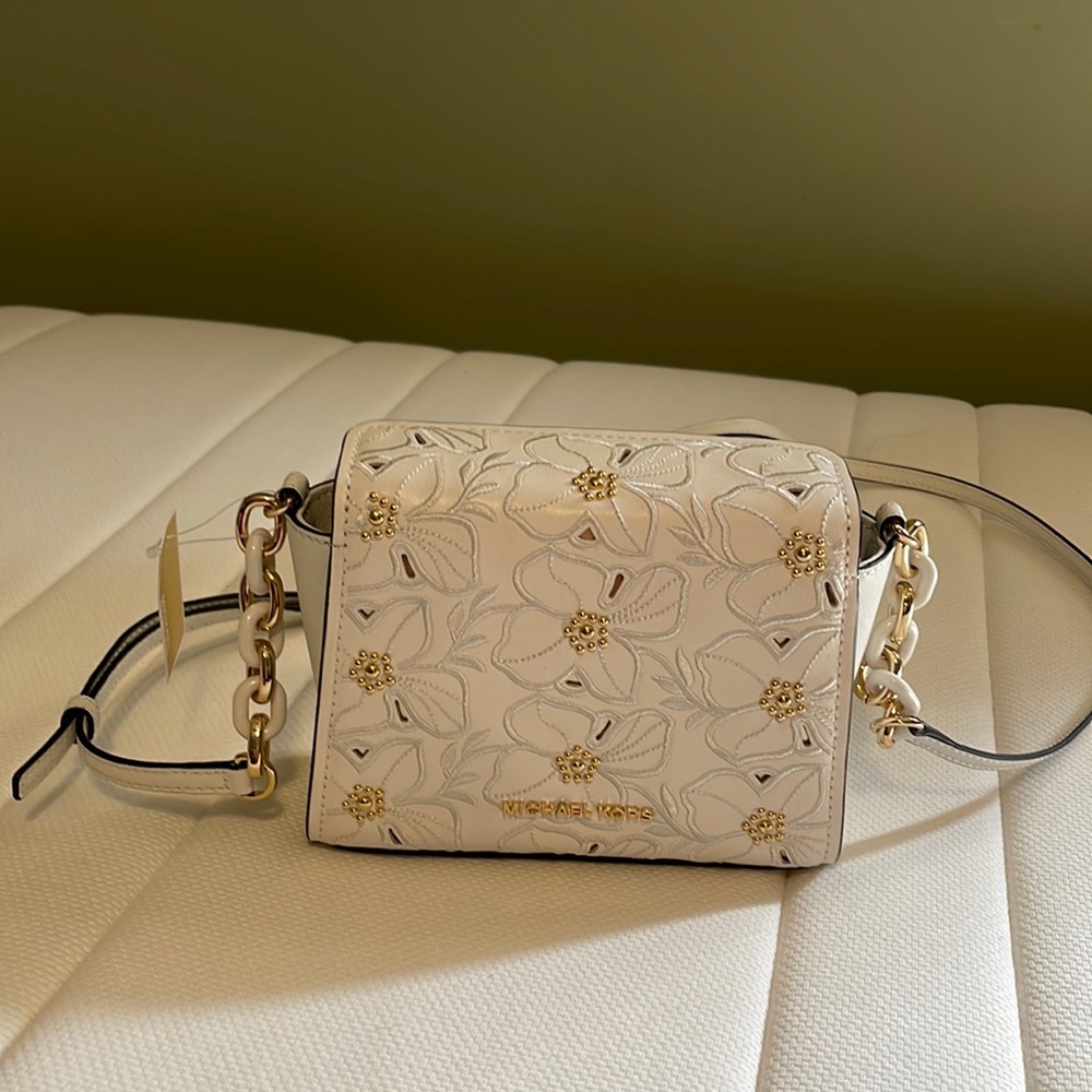 Michael Kors small crossbody leather optic white handbag